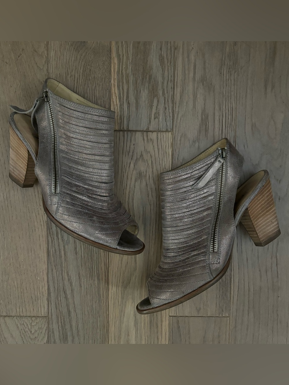 PAUL GREEN Cayenne Metallic Peep Toe Block Heel Sandal Bootie Size 9 Leather